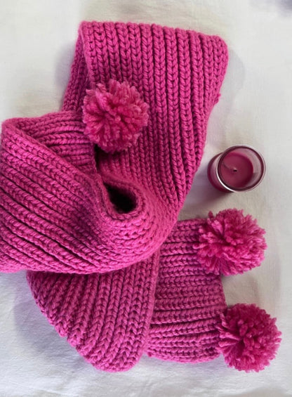 Pink Muffler with Pom-poms