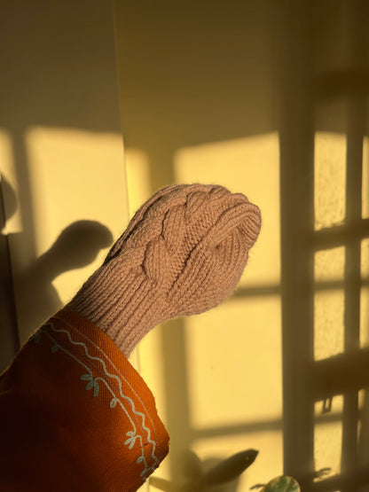 Beige Brown Knitted Gloves