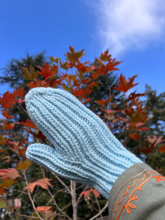 Baby Blue Rib Knit Mittens